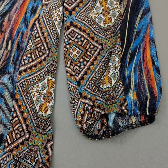 Womens Peasant Top Small Brown Tribal Aztec Lace Detailed Prairie Boho Chic - Picture 11 of 16